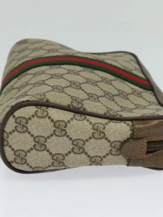 GUCCI GG Supreme Web Sherry Line Clutch Bag PVC Beige Gold 84 01 012 Auth BA803 - Picture 4 of 16